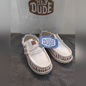 Hey Dude Kids Moccasins in White and Red